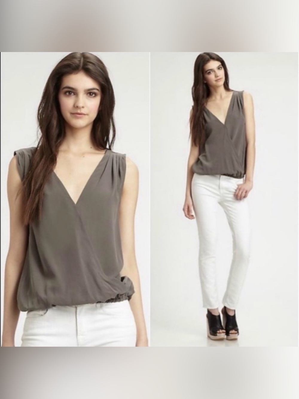 Joie 100% silk draped wrap sleeveless blouse gray tank top, XS